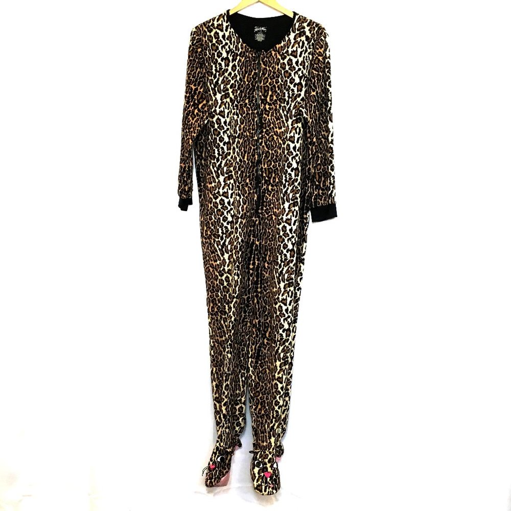 Nick and Nora Leopard Footed Pajamas One Piece Large